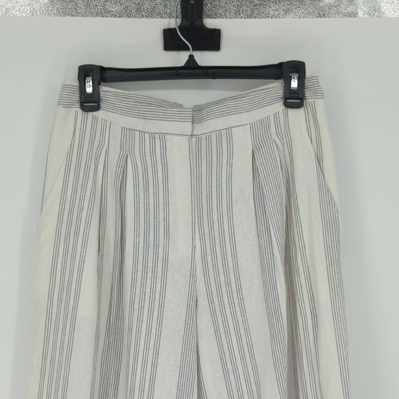 Worthington Striped Linen Wide Leg Cropped Pant White Gray 4 preppy coastalcore - Picture 3 of 7